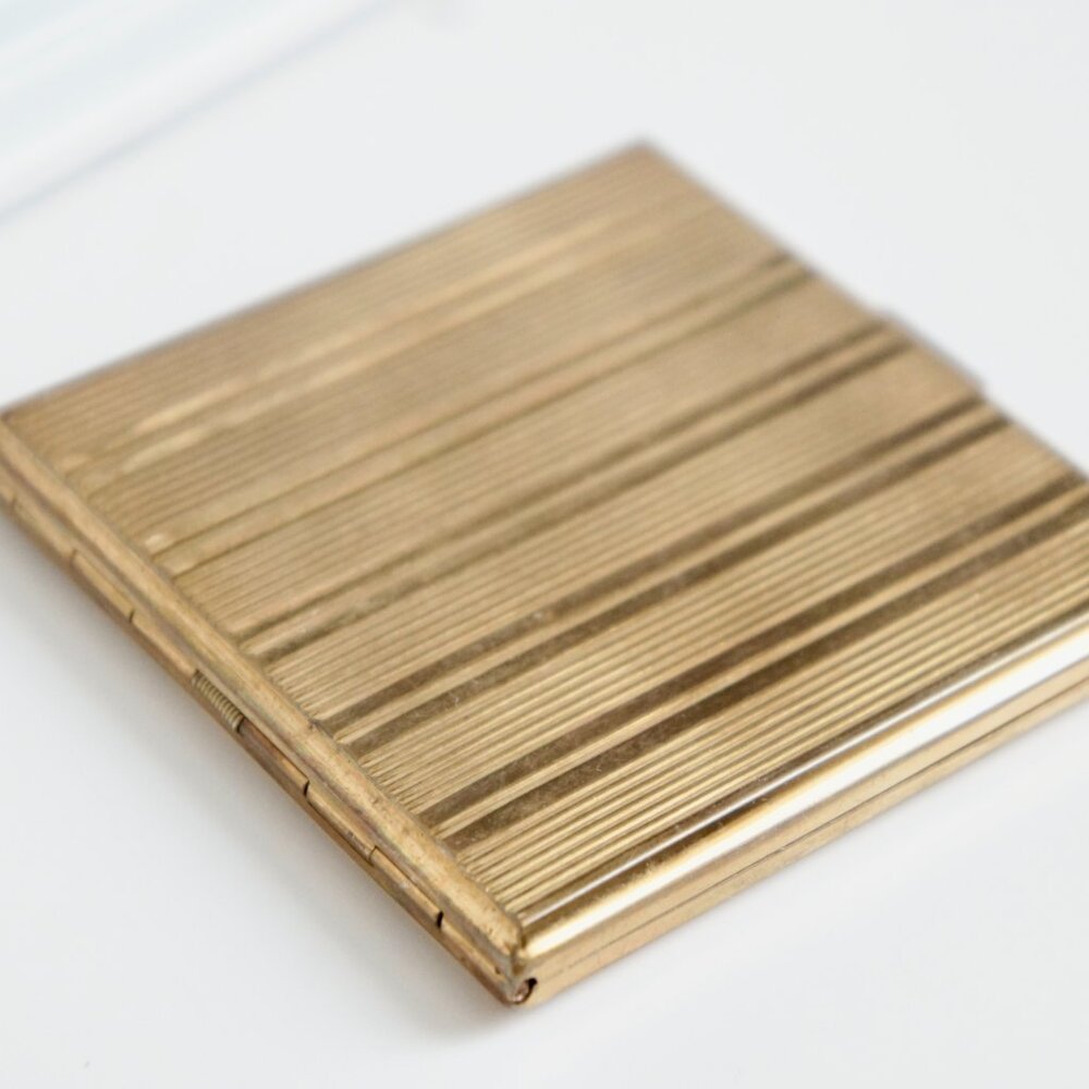 Antique Art Deco Evans Brass Makeup Mirrored Compact
